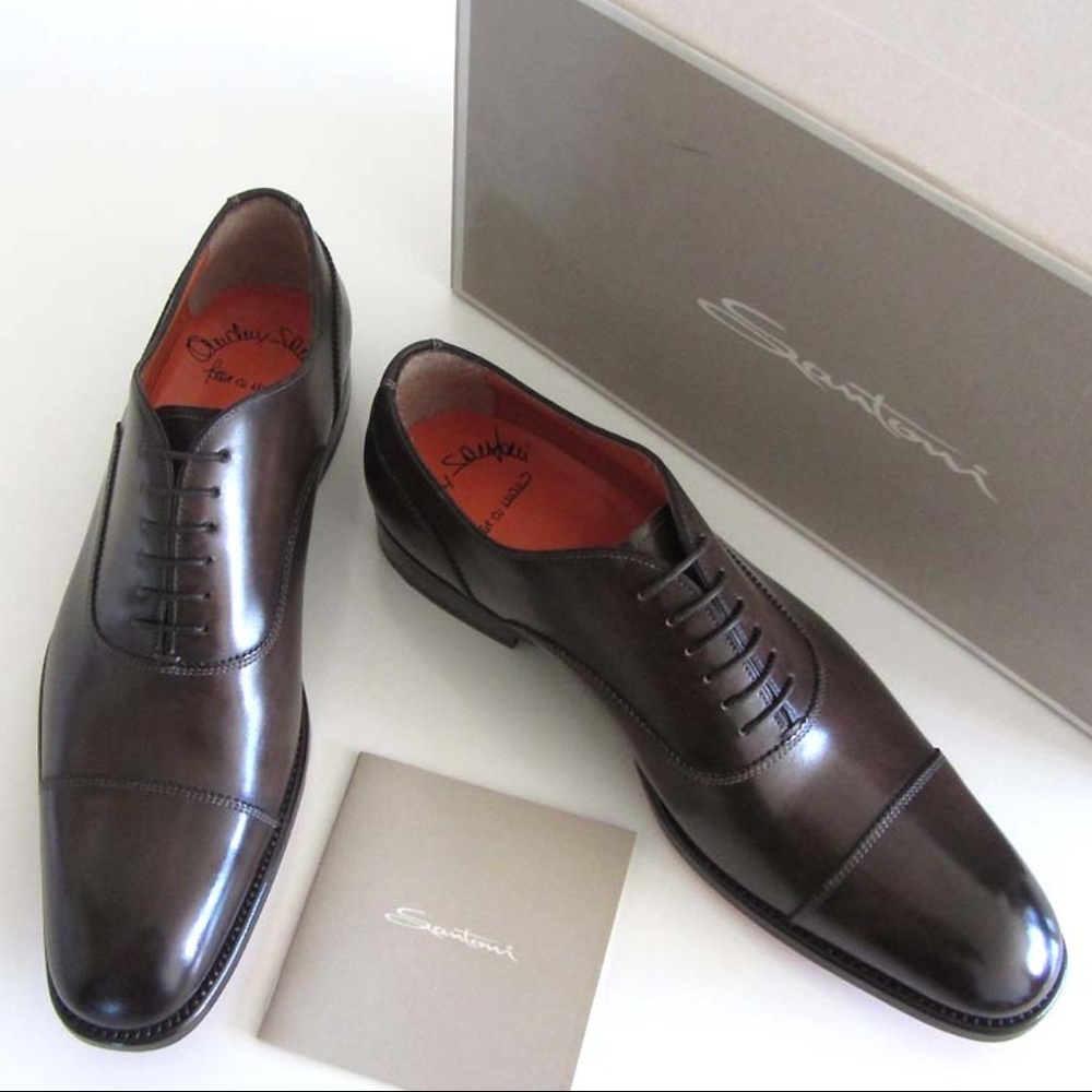 SANTONI Fatte A Mano brown cap-toe shoes 7 F 8 US - Picture 3 of 6
